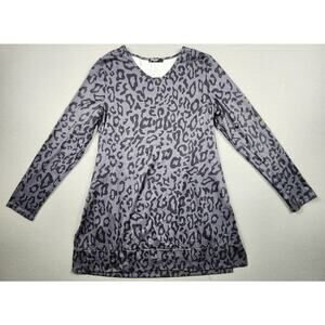 Leopard Print Shirt Long Sleeve V Neck Tunic Blouse Womens Size Small Gray